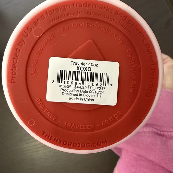 NEW HydroJug Traveler 40oz XOXO Red Pink Heart Pattern - Picture 2 of 3